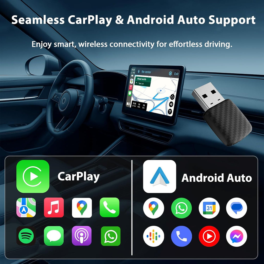 Wireless CarPlay & Android Auto Adapter, Bluetooth 5.0 Mini Adapter für Fahrzeuge, Kabelloses Plug &