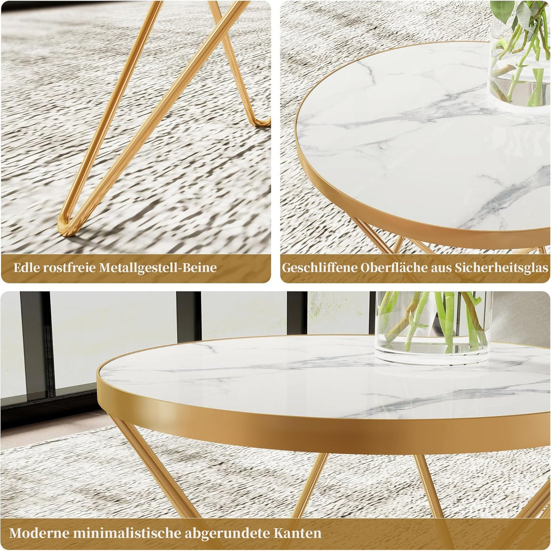 HOLTICO Couchtisch, Beistelltisch rund, Wohnzimmertisch, Kleiner Tisch, Sofatisch für Wohnzimmer, We