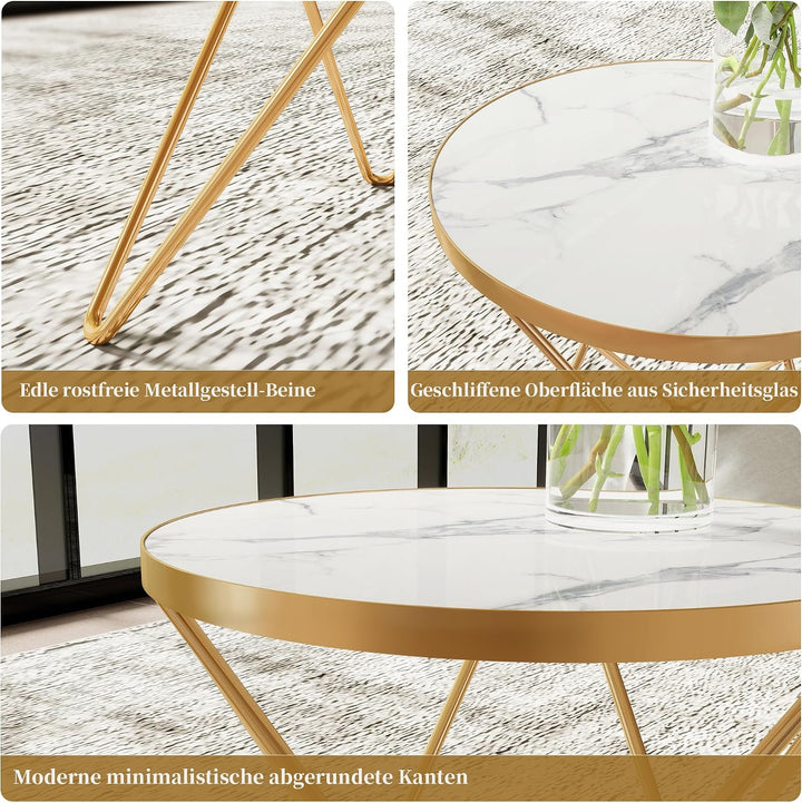 HOLTICO Couchtisch, Beistelltisch rund, Wohnzimmertisch, Kleiner Tisch, Sofatisch für Wohnzimmer, We