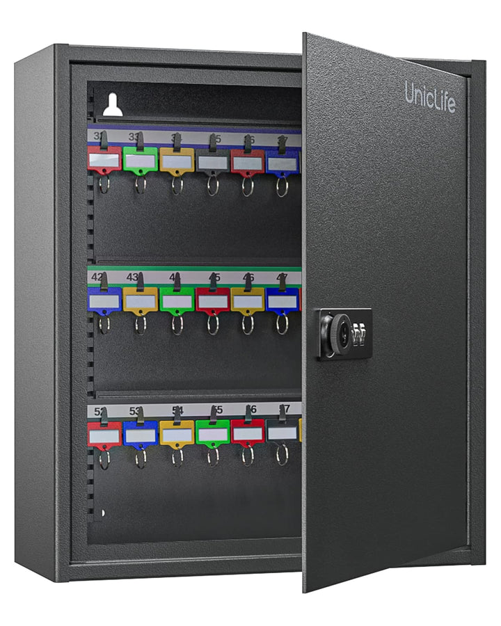 Uniclife 60 Positionen Schlüsselschrank mit Kombination und Schlüsselschloss, zurücksetzbar, schwarz