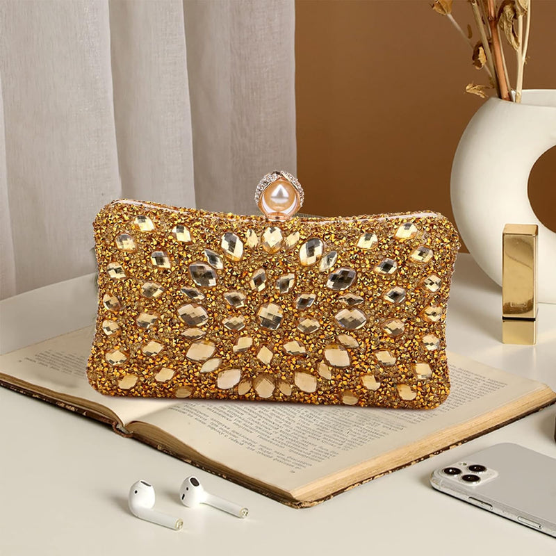 CORIOS Strass Clutch für Damen Shiny Abendtasche Diamant Clutch Tasche Kette Schultertasche Elegante