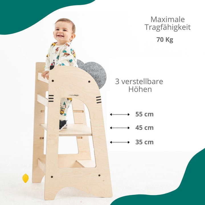 07KRAT Kule Topo Mehrzweck-Montessori-Lernturm - Lernturm aus natürlichem Birkensperrholz mit 3 eins