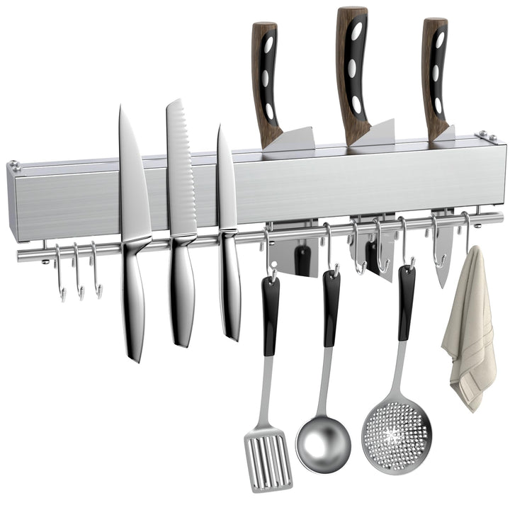 Magnetleiste Messer, 40cm Messerhalter Magnetisch mit 8 Haken, Magnet Messerhalter mit extra Starkem