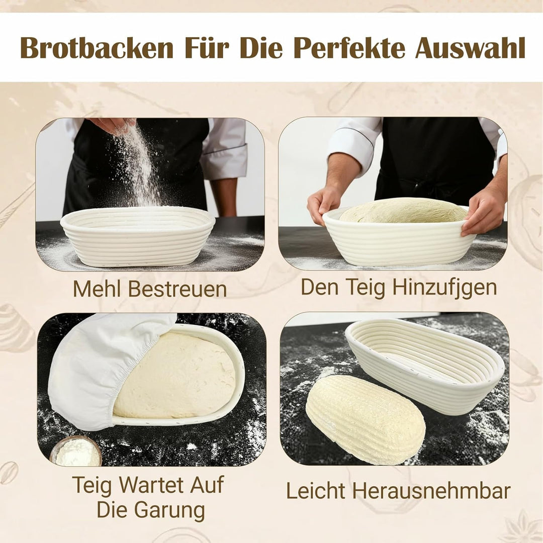 Gärkörbchen Oval 28x14x8 cm aus Natur-Rattan – Brot Gärkorb mit Leineneinsatz, Perfekt zum Gären von