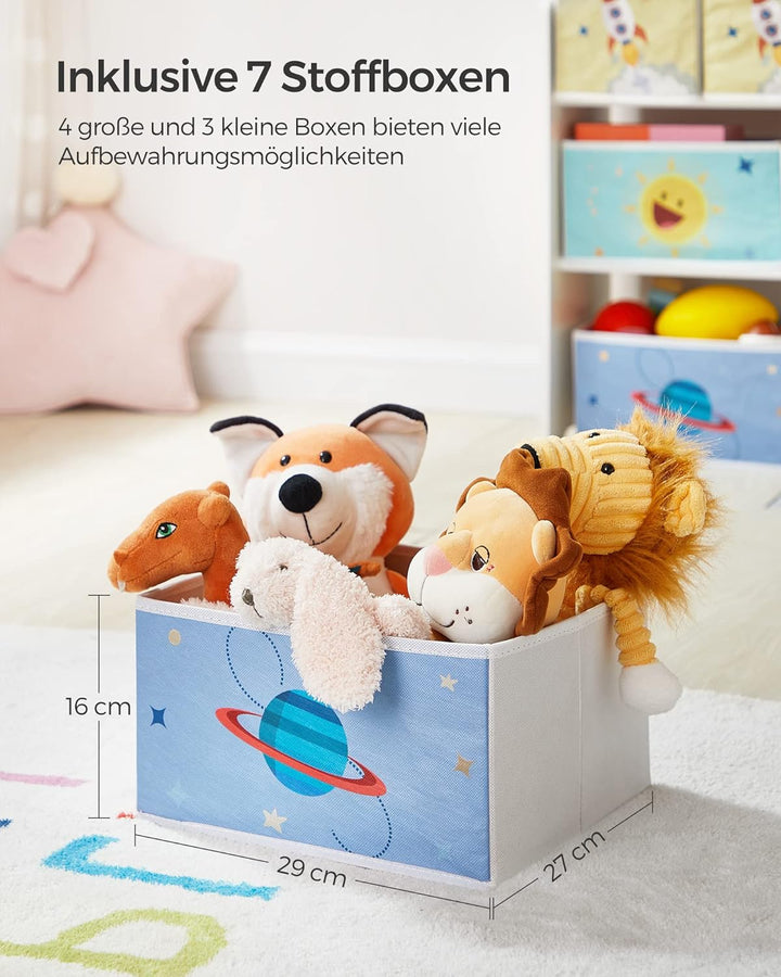 SONGMICS Kinderzimmerregal, Spielzeugregal mit 7 Aufbewahrungsboxen aus Vliesstoff, Kinder-Bücherreg