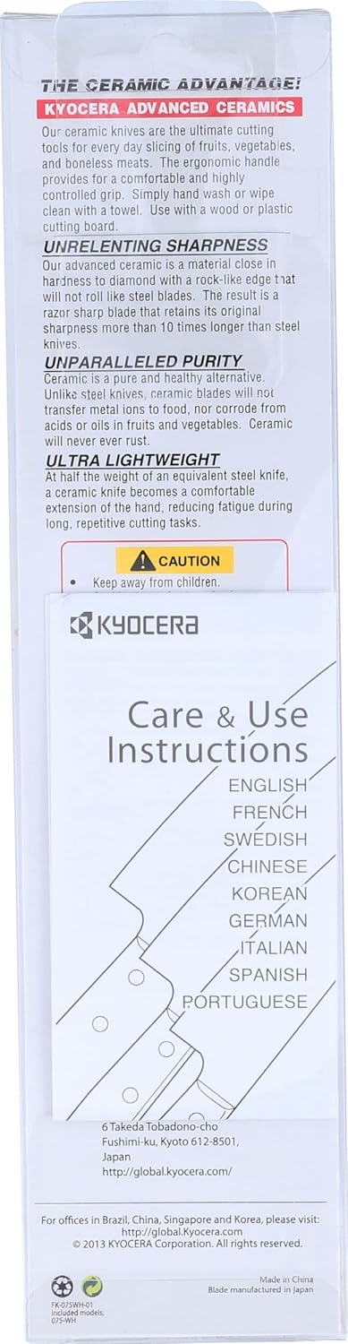 KYOCERA GEN COLOUR Schälmesser FK-075WH-RD Schälmesser mit extrem scharfer Keramikklinge für absolut