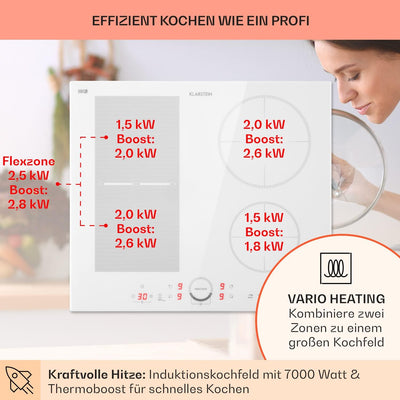 Klarstein Induktionskochfeld, Glaskeramik Kochfeld, Induktionskochfeld mit 4 Platten, Einbau-Indukti