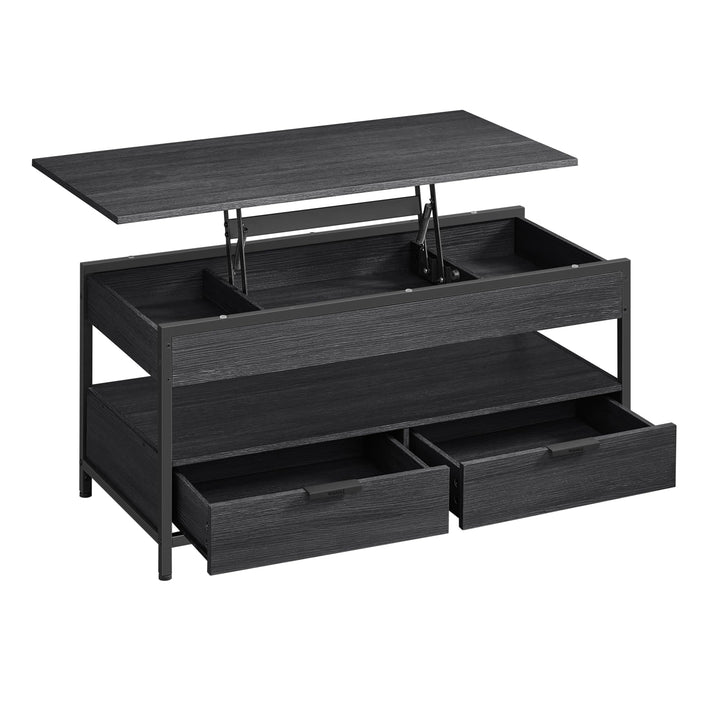 VASAGLE Couchtisch, höhenverstellbarer Wohnzimmertisch, Kaffeetisch, mit Schubladen, offenes Fach, a