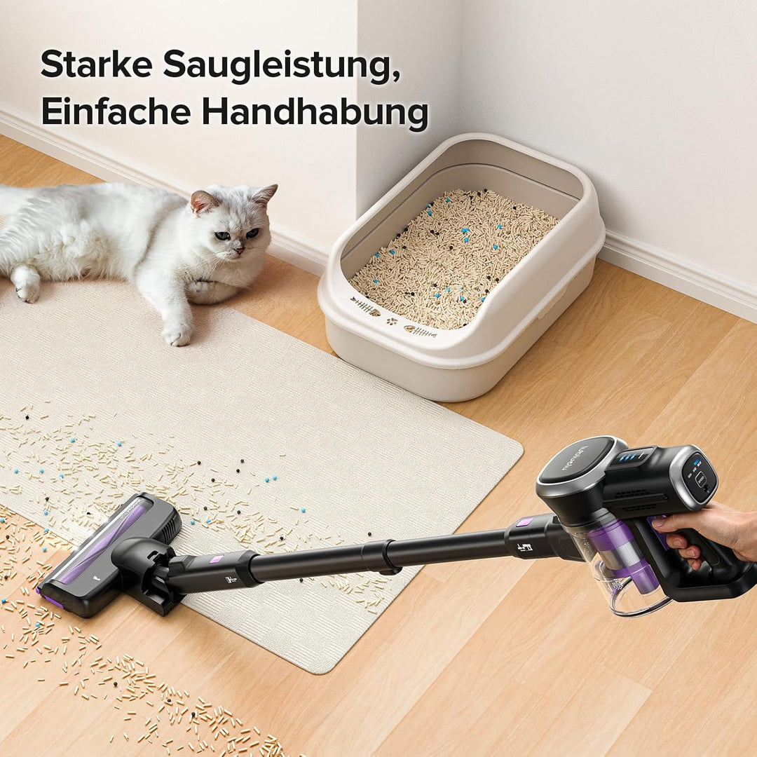Lubluelu Akku Staubsauger Kabellos 25000Pa, Freistehender Akkusauger mit 50 Min Laufzeit, Flexibler