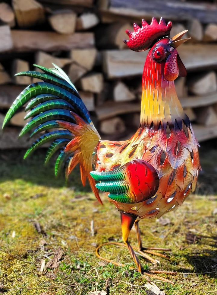 Geschenkestadl Hahn bunt Metall gross 55cm Tierfigur Bauernhof Haus Hof Gartenfigur Dekoration Deko