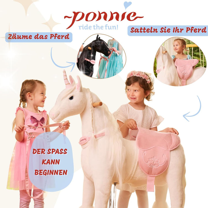 Ponnie Einhorn auf Rollen Merlin - Unicorn M mit rosa Sattel
