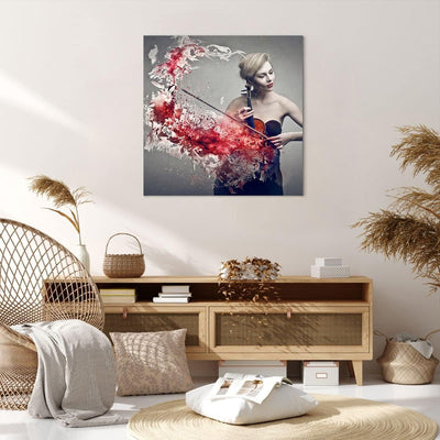 Bilder auf Leinwand 70x70cm Leinwandbild Frau Violine Musik Instrument Gross Wanddeko Bild Schlafzim