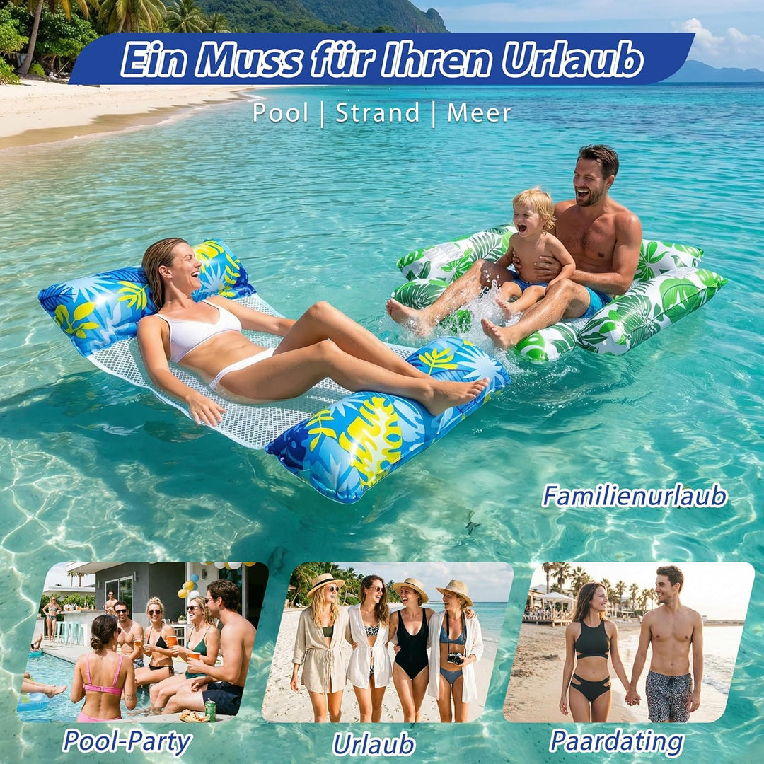 2er Set Pool Luftmatratze & Wasserhängematte, 4-in-1 Aufblasbares Schwimmbett (127x70cm & 120x115cm)