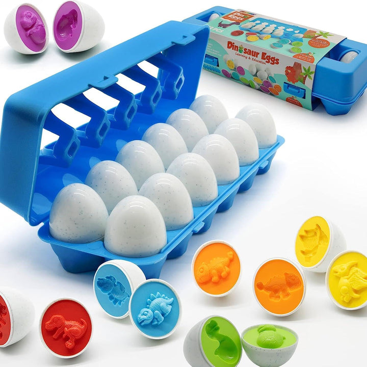 MOONTOY Dinosaurier Passende Eier Ostergeschenke 12 Pcs Farb und Formen Sortierer Montessori Spielze