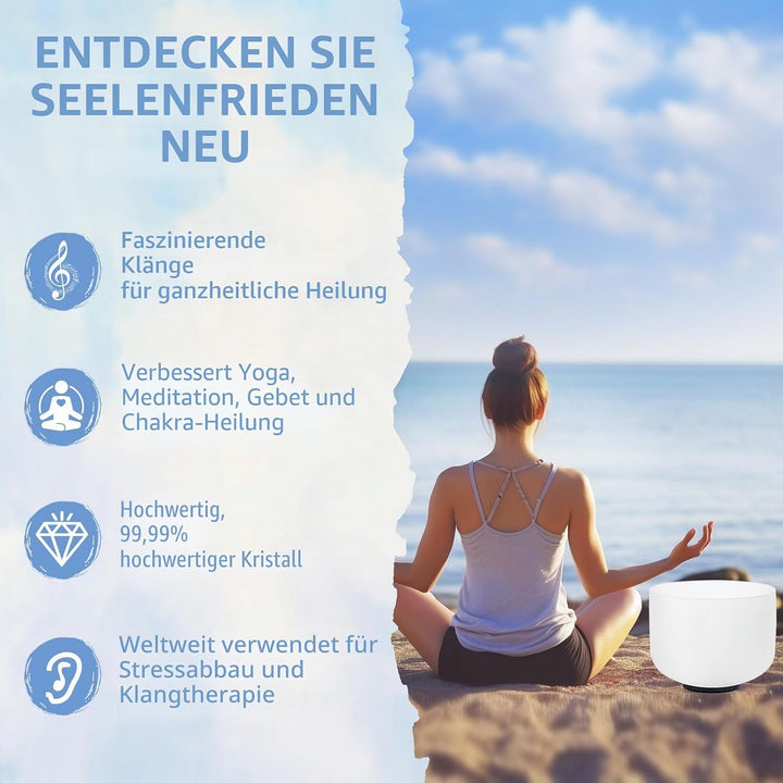 Hye-eun Kristall-Klangschalen-Set 17,8-30,5 cm, 7 Stück, quarz Klangschale für Klangheilung, mit 2 T