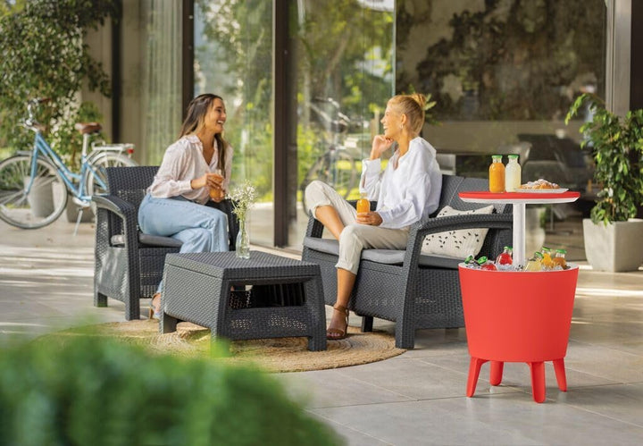 Keter Classic Cool Bar Beistelltisch, 30L, weiss/rot | inklusive Kühlfunktion, ausziehbar zum Cockta