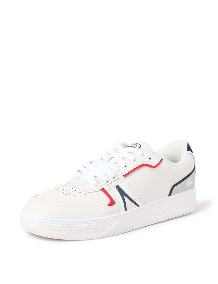Lacoste Herren Low-Top Sneaker L001 0321 1 SMA, Männer Halbschuhe 42 EU Weiss Marineblau Rot 407, 42