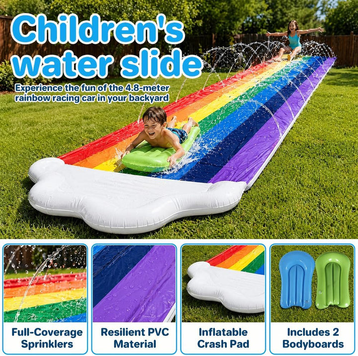 Mineup 480 x 140cm Wasserrutsche Garten, Wasserrutschmatte mit 2 Bodyboards, Doppelrutsche mit Einge