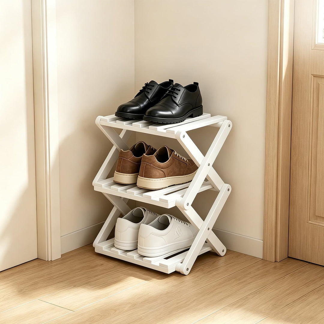 Kleines Schuhregal, Schuhregal, Faltbar Schuh Regal aus Bambus, Schuhschrank Klein für Eingangsberei