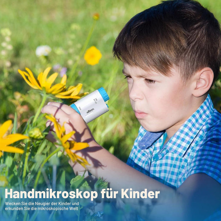 80x-200x Taschenmikroskop Kinder, LED Mikroskop für Kinder mit 12 Objektträgern LED-Licht Microscope