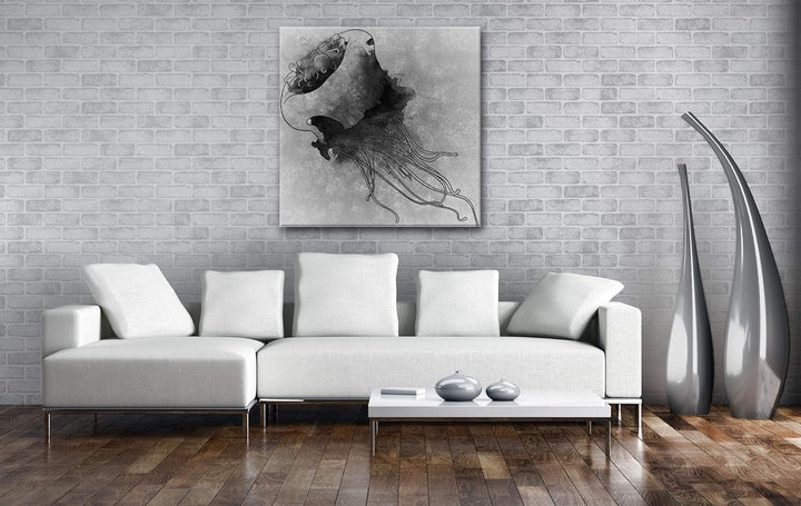 deyoli Zeichnung Einer Qualle Format: 60x60 Effekt: Schwarz&Weiss als Leinwandbild, Motiv auf Echtho