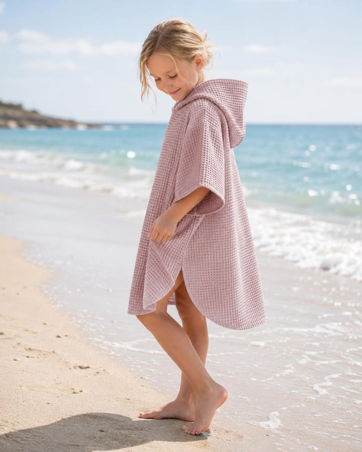 Bubalove Badeponcho Kinder 104/116, Baumwolle mit Kapuze, Rosa Rosa 104-116, Rosa 104-116
