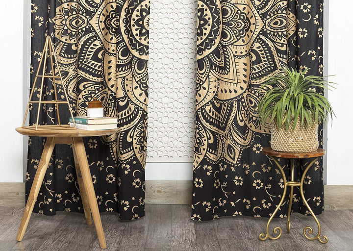 Popular Handicrafts Mandala-Vorhang, indischer Hippie-Stil, Boho-Stil, Ombré-Stil, Schwarz/Gold H188