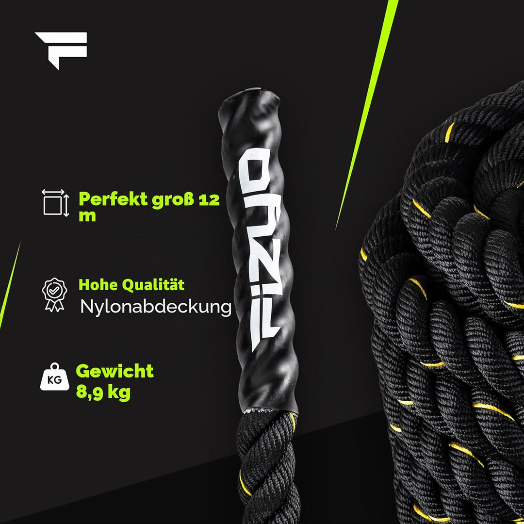 FIZYO Battle Rope 12m – Fitness Seil für Functional Training, Kraft, Ausdauer &amp; Muskelaufbau – Robus