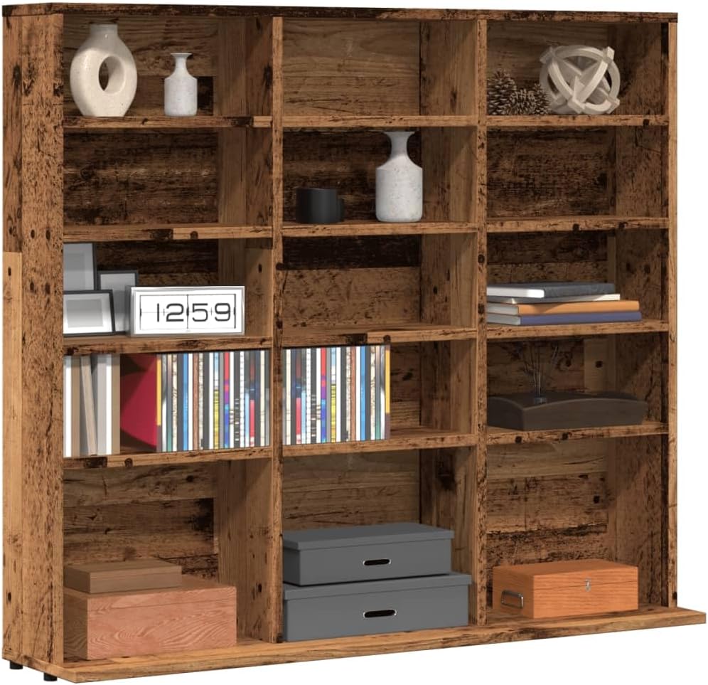 vidaXL CD-Regal Altholz-Optik 100x23x89,5 cm Holzwerkstoff, CD-Schrank, CD-Ablage, Standregal, Regal