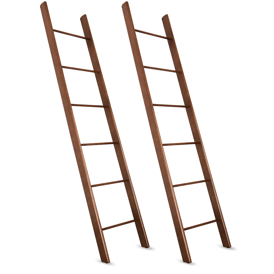 2er Set Massiv Holz Handtuchhalter - Handgemachter Badetuchhalter aus Buchenholz - Holzleiter (Nussb