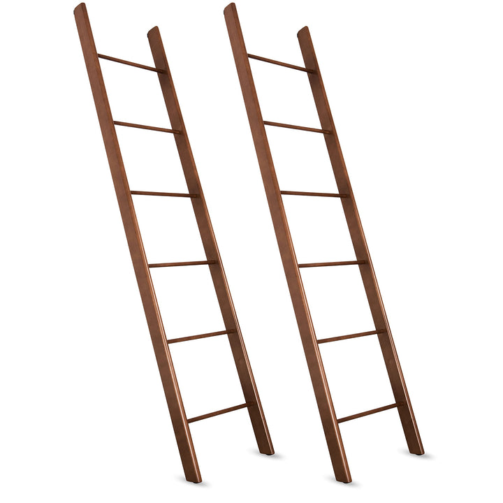 2er Set Massiv Holz Handtuchhalter - Handgemachter Badetuchhalter aus Buchenholz - Holzleiter (Nussb