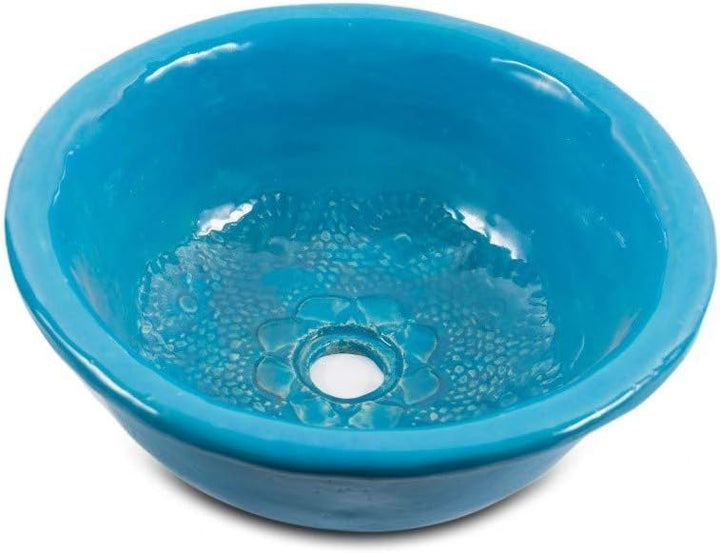 Lucja - Handbemaltes Waschbecken in Türkis | Rund Keramik Ausatzwaschbecken 38 cm | Handmade Kunstle