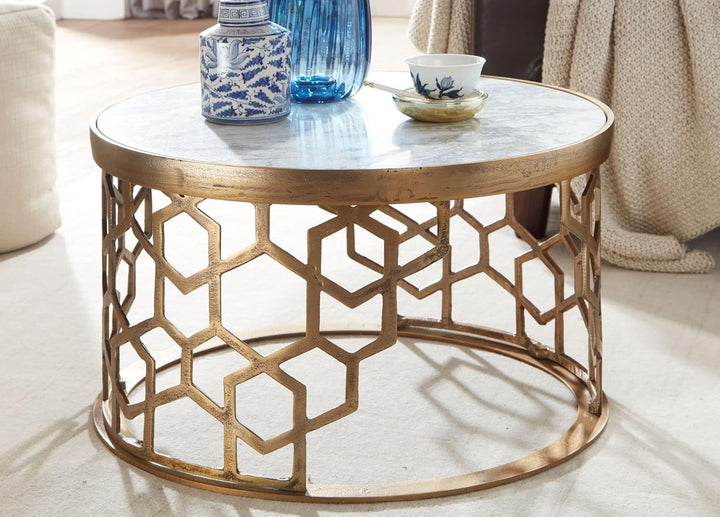 KADIMA DESIGN Couchtisch Marble - Design Wohnzimmertisch mit echtem Marmor Weiss, 60x60x36 cm, Metal