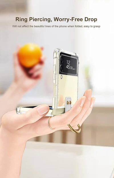 COQUE Hülle für Galaxy Z Flip 4 Handyhülle,Shell All-Inclusive Handyhülle mit Ring-Videoständer,Sams