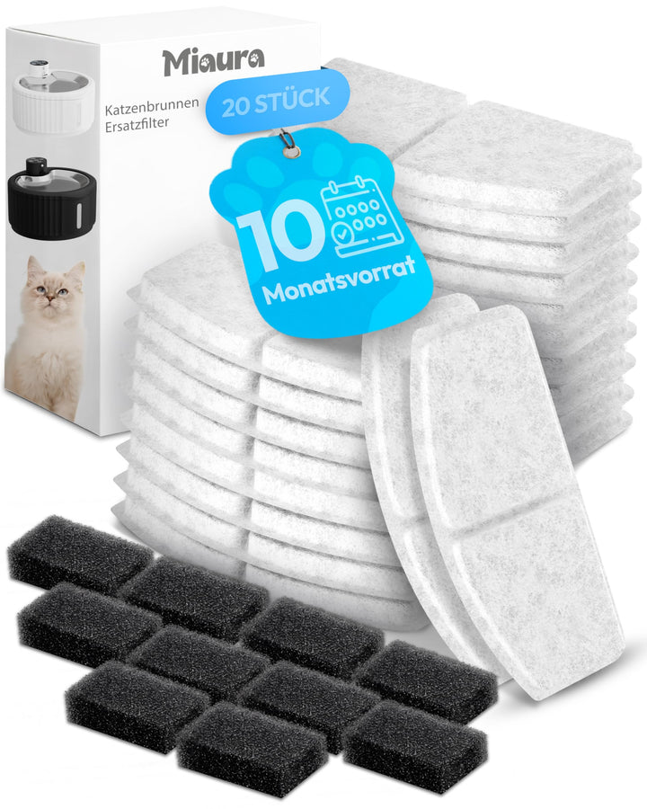 Miaura® 20er Pack Filter für Katzenbrunnen - Hochwertige Katzenbrunnen Filter für alle Miaura Katzen