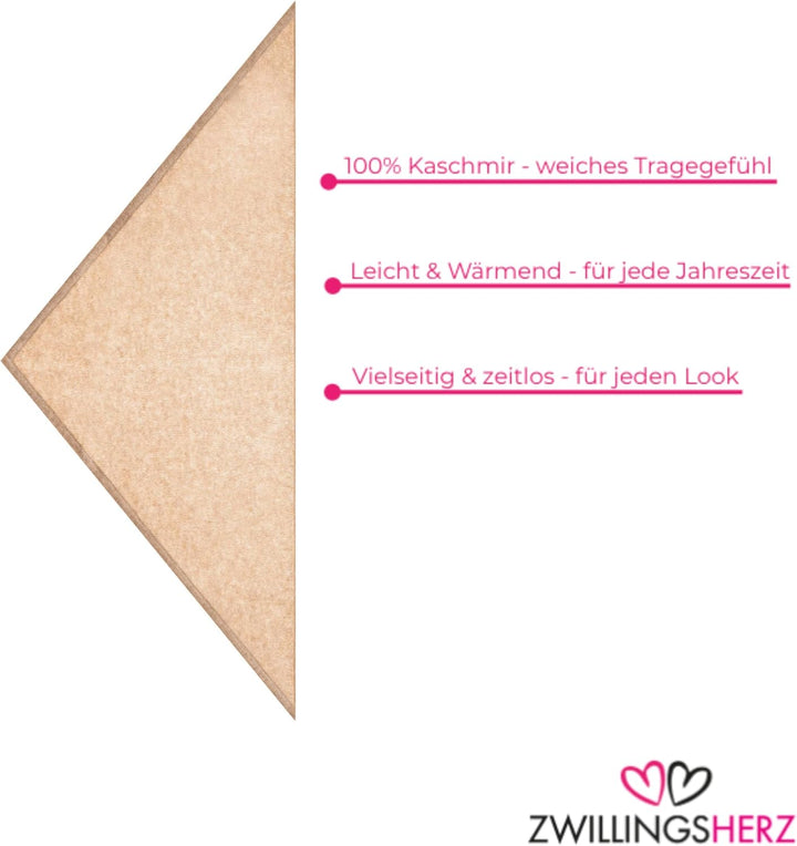 Zwillingsherz Damen Halstuch – 100% Kaschmir Schal – weiches Kaschmirtuch als Schultertuch & Umschla