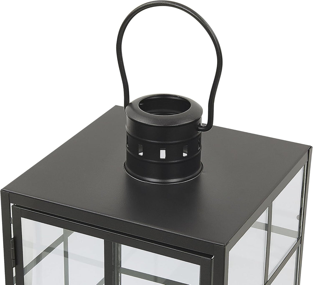 Laterne Schwarz rechteckig mit Glaseinsatz Industrie Look Bintan