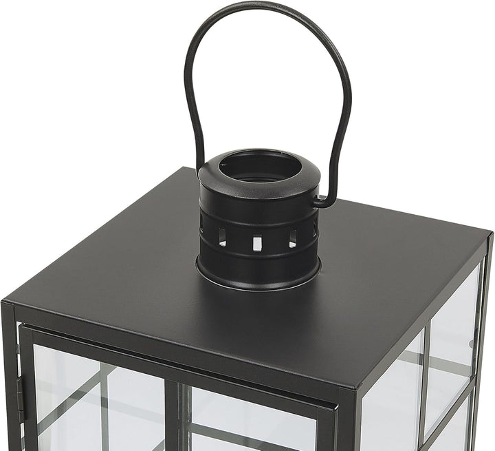 Laterne Schwarz rechteckig mit Glaseinsatz Industrie Look Bintan