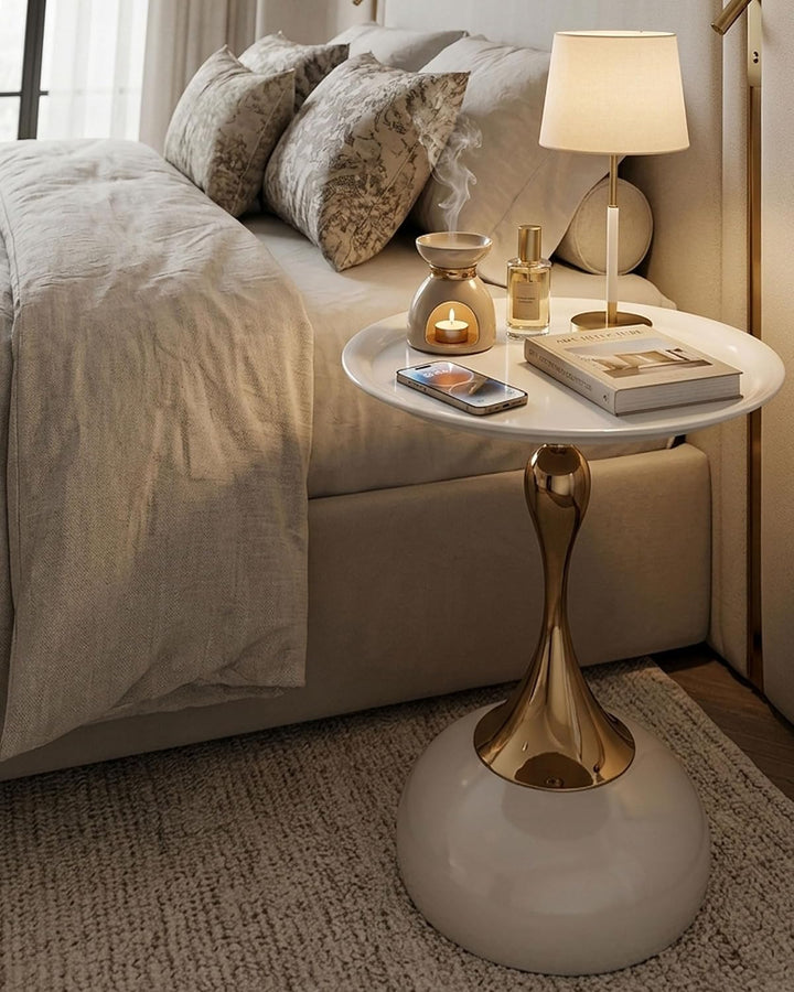 Couchtisch Beige Gold, Kleiner Couchtisch Rund Modern, Metall Beistelltisch Rund Gold, Luxus Nachtti