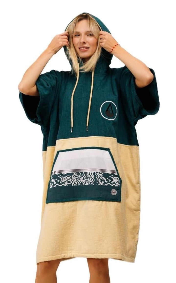 WAVE HAWAII Poncho Petrol Surfponcho 100% Baumwolle für Körpergrössen von 160-190 cm Umkleidehilfe f