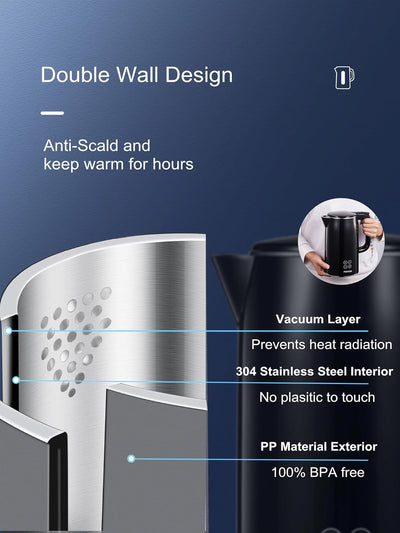 Wasserkocher mit Temperatureinstellung, 240 Min. Warmhaltefunktion, Komplette Edelstahlauskleidung,