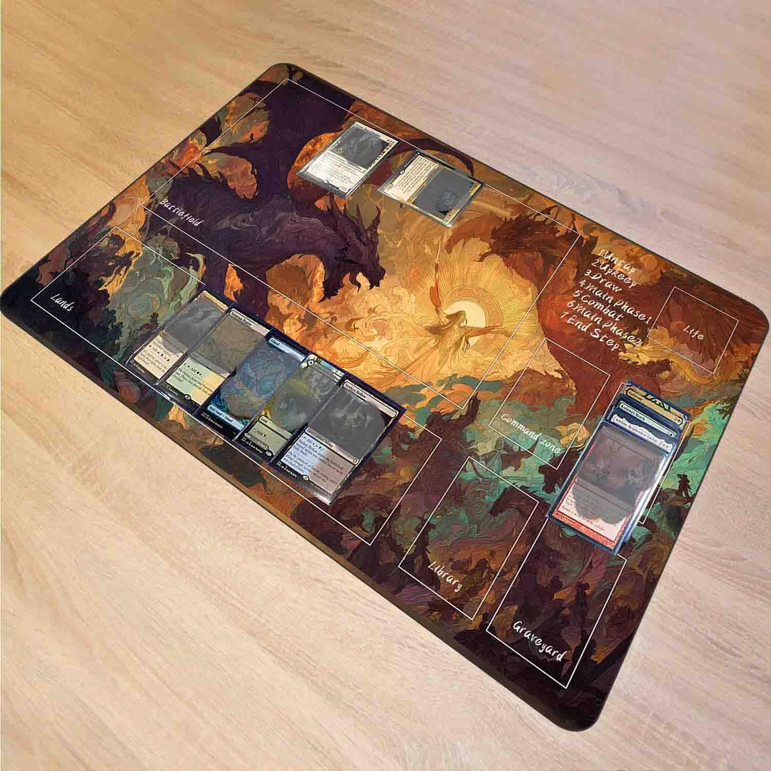 MTG Playmat 24x14 Inches Non-Slip Dragon Design Stitched Edges Smooth Surface Rubber Base TCG Game M
