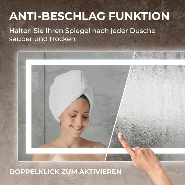 BR Bringer LED Badspiegel - 120x60 cm - Badezimmerspiegel mit Beleuchtung und Anti-Beschlag Funktion