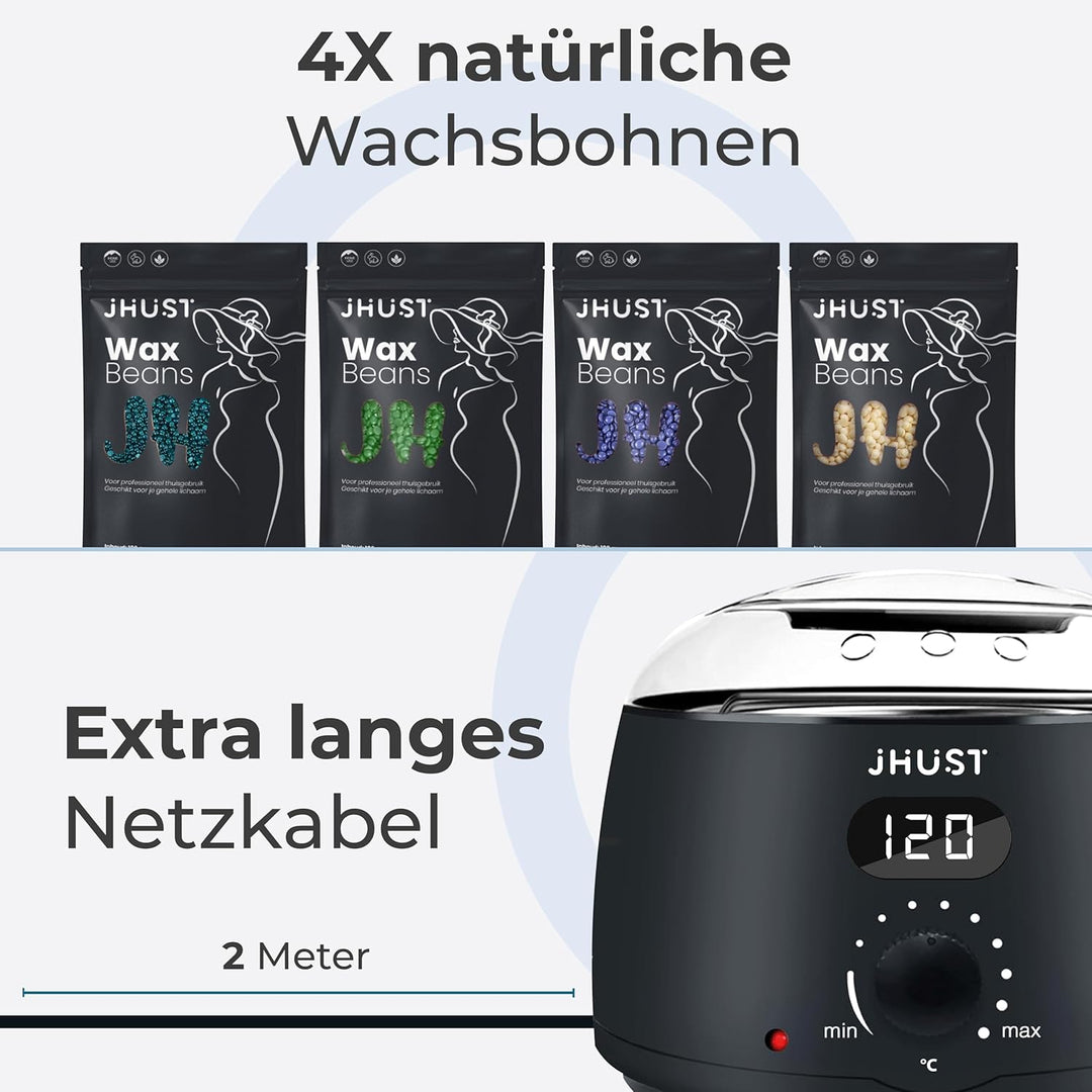 Wachswärmer-Set Schwarz mit 400g Wachsperlen & viel Zubehör, inkl. After-Wachs-Spray, Wachsset Waxin