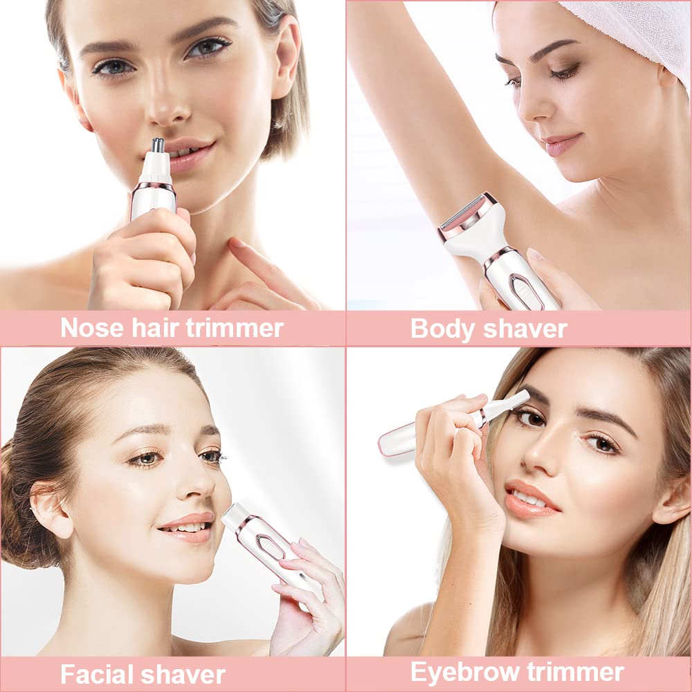 ACWOO Elektrischer Rasierer für Frauen, 4-In-1 Elektrischer Damenrasierer, Schmerzfreier Intimrasier