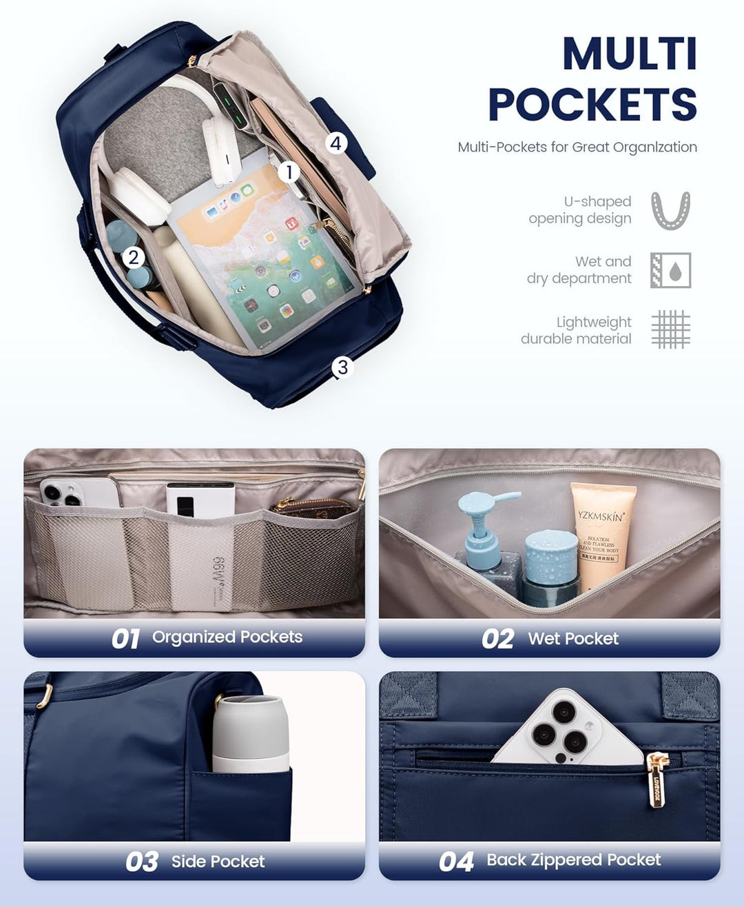 LOVEVOOK Sporttasche Reisetasche Damen, Weekender Travel Bag mit Kulturtasche, Schuhfach & Nassfach,