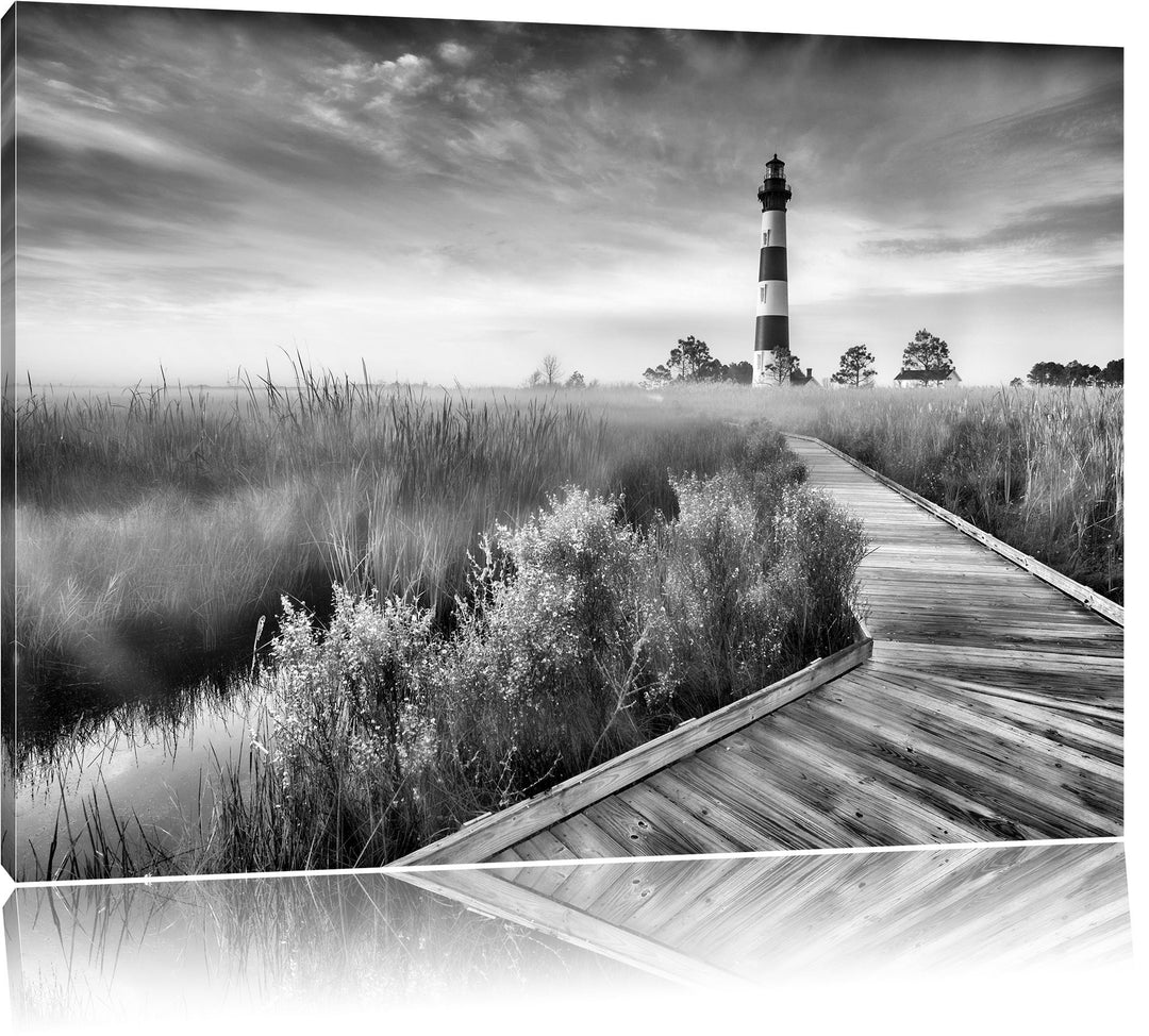 Pixxprint Monocrome, Leuchtturm im Nebel, Format: 100x70 auf Leinwand, 100x70