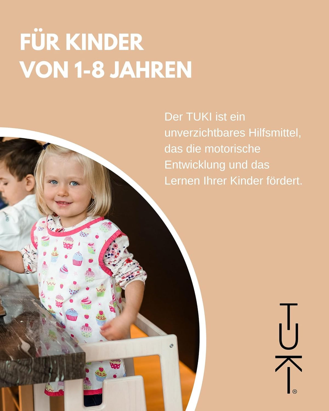 Tuki Lernturm ab 1 Jahr für Kinder Greywash | Höhenverstellbar, hohe Standsicherheit, ergonomisches