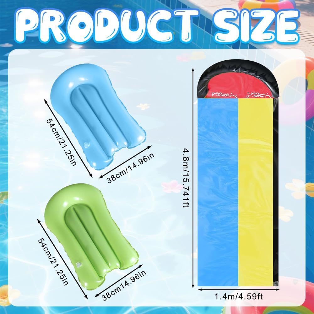 Wasserrutsche Garten für Kinder, 15.7ft/480cm Wasserrutschbahn mit 2 Bodyboards, Doppelte Rutschbahn