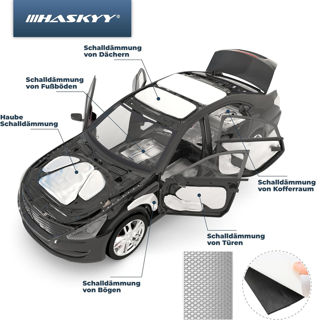 Haskyy 2mm Alubutyl Platten Dämmmatte 2,04m² 500x370mm 11x Anti Dröhn selbstklebend Auto Dämmung - K